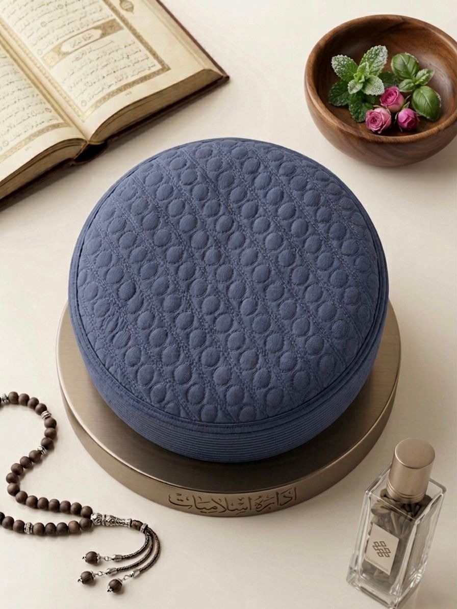 Sujud Islamic Kufi Caps - Blue - Small Border