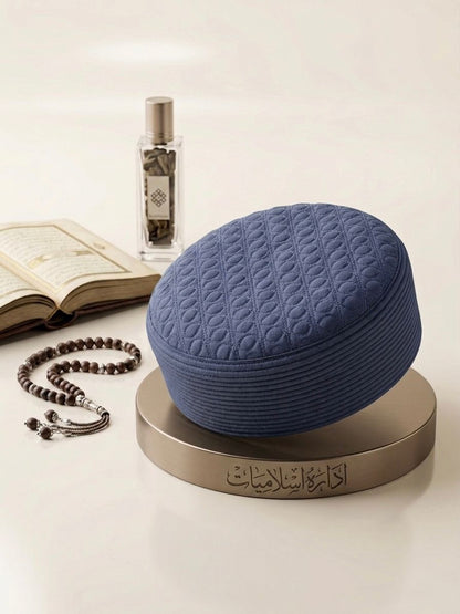 Sujud Islamic Kufi Caps - Blue - Small Border