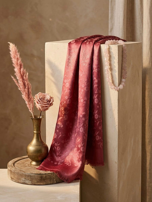 Mahrani Self Print Party Wear Scarf -Maroon - Islamic Hijab