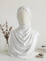 Fancy Self-Print Party Wear Scarf - Islamic Hijab | White