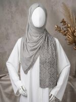 Fancy Stone Work Net (Burn Out) Scarf - Islamic Hijab | Light Grey