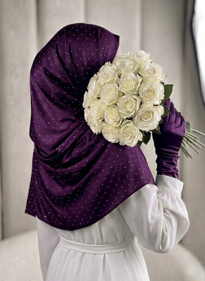 Silk Night Shine Stone Scarf - Islamic Hijab | Purple