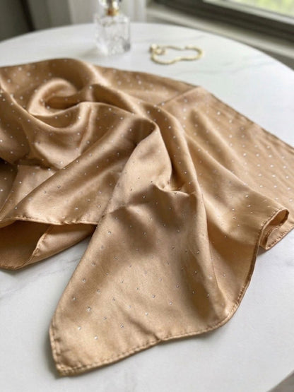 Silk Night Shine Stone Scarf - Islamic Hijab| Skin Golden