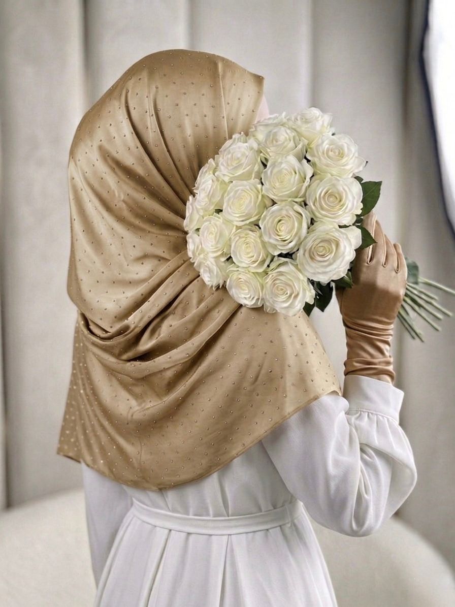 Silk Night Shine Stone Scarf - Islamic Hijab| Skin Golden