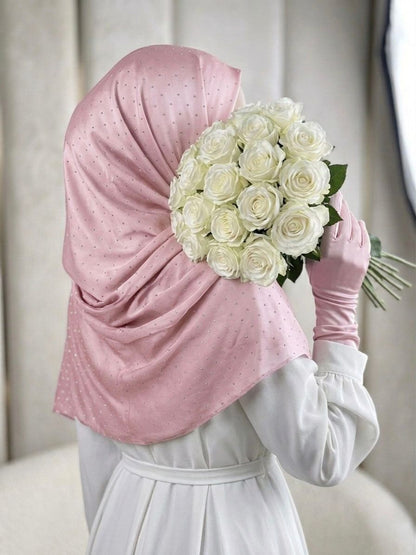 Silk Night Shine  Stone Scarf - Islamic Hijab | Pink
