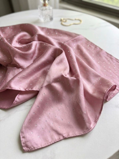 Silk Night Shine  Stone Scarf - Islamic Hijab | Pink