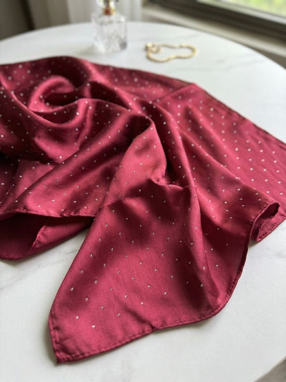 Silk Night Shine Stone Scarf - Islamic Hijab | Red