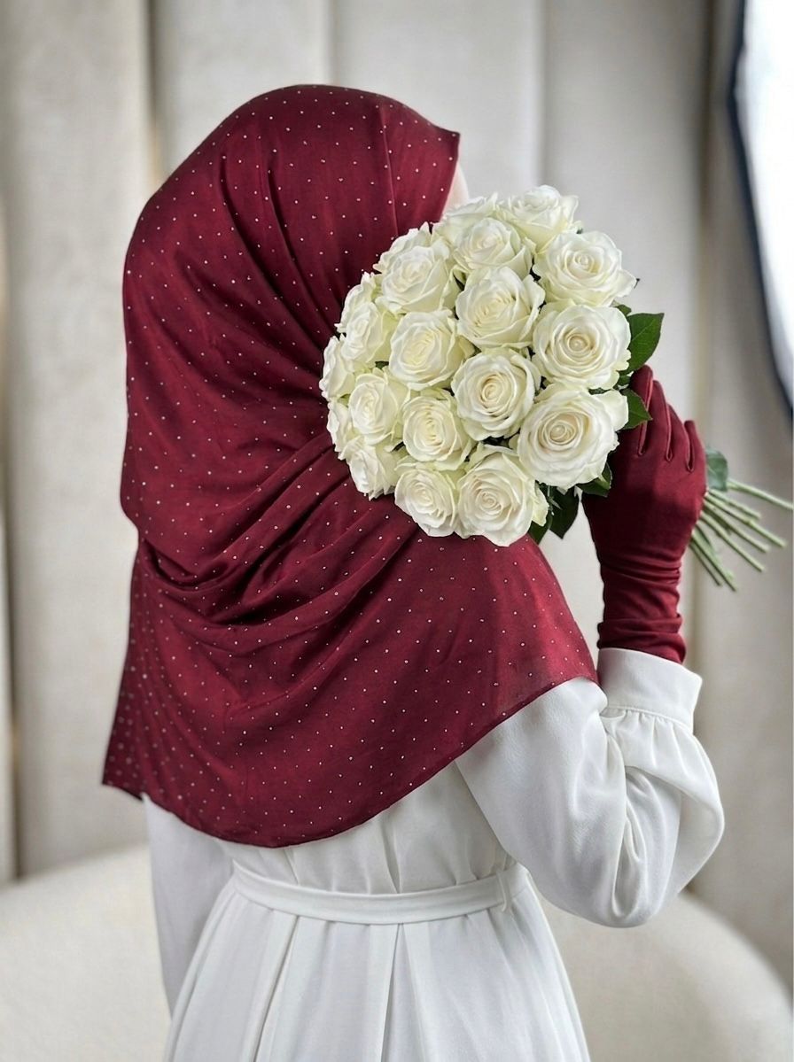 Silk Night Shine Stone Scarf - Islamic Hijab | Red