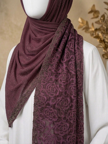 Fancy Stone Work Net (Burn Out ) Scarf - Islamic Hijab | Purple