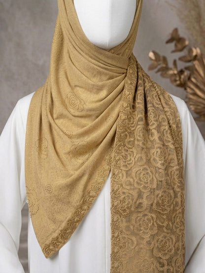 Fancy Stone Work Net (Burn Out) Scarf - Islamic Hijab | Skin Golden