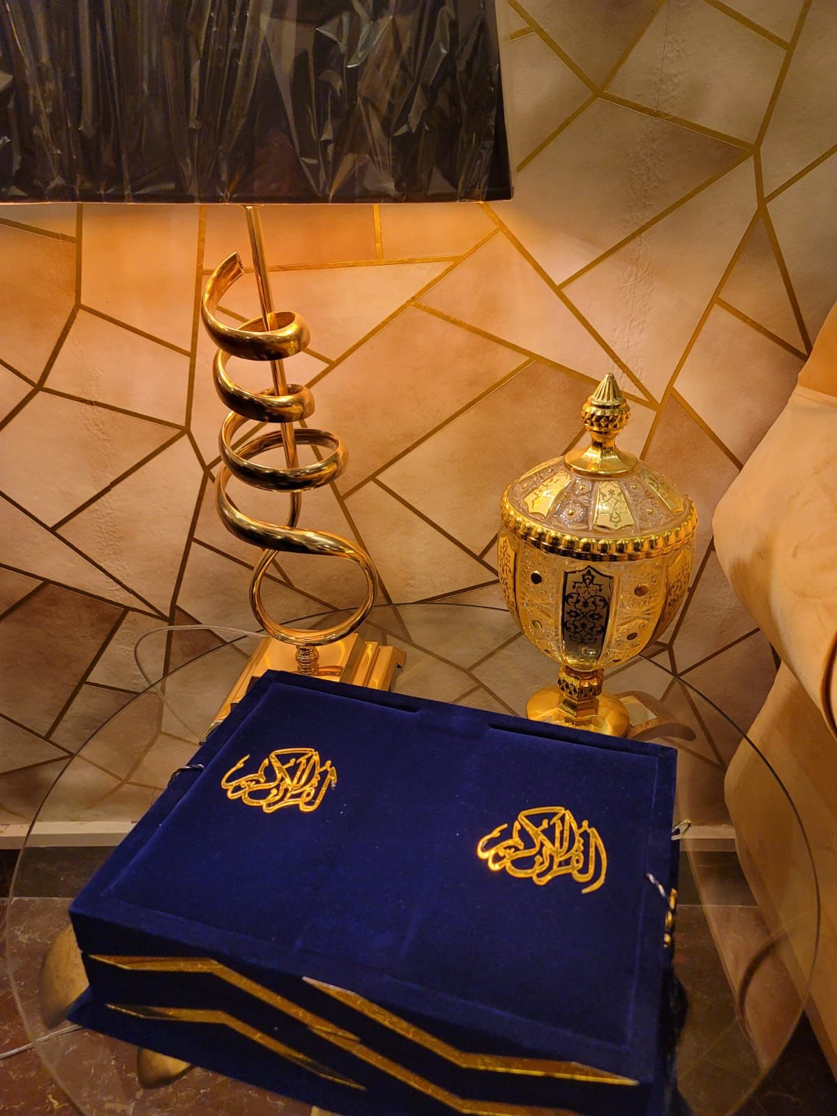 Blue Navy Velvet Quran Set (Tasbeeh , Ittar , Velvet Rahal Box , Velvet Quran)