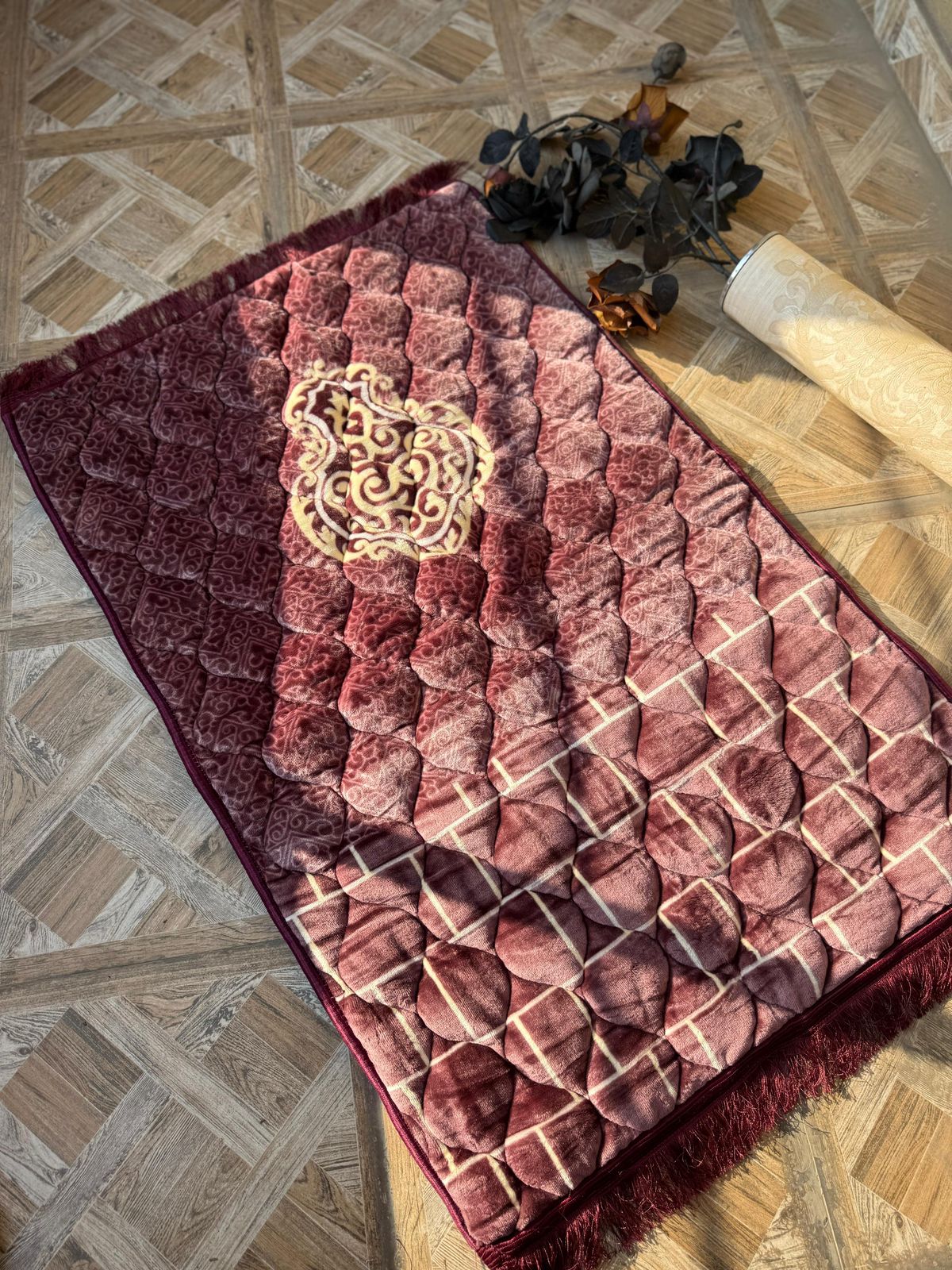 Al Kitab Pink Velvet Standing Quran Set , Standing Rahl Box , Velvet Quran , Counter Tasbeeh ,Matching Tabsbeeh , Bookmark , Matching Janamz , Customise Name