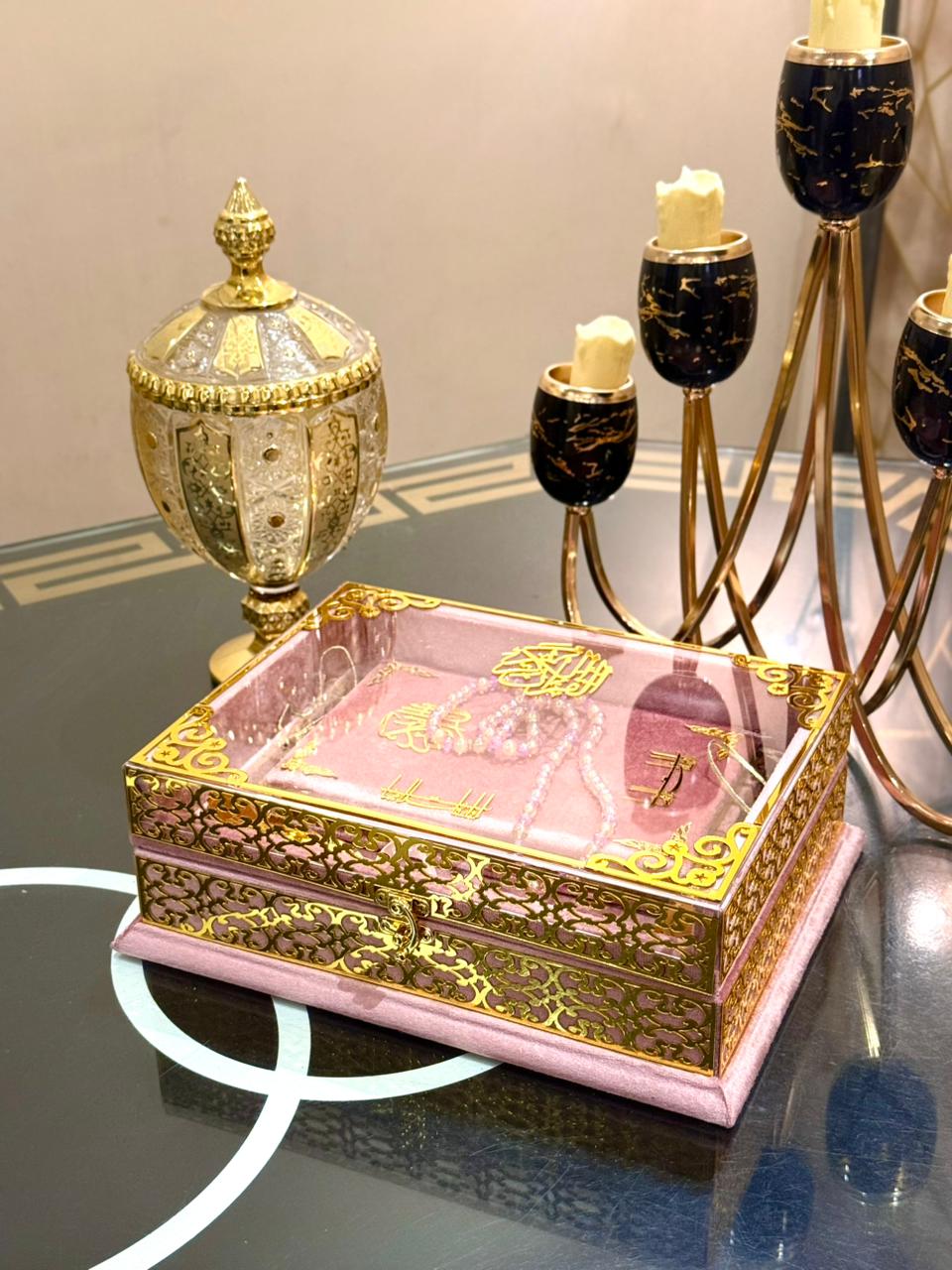 Ziwaj Pink Transparent Velvet Quran Set