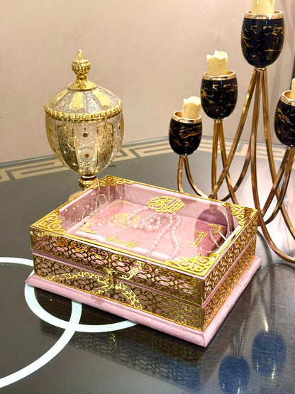 Ziwaj Pink Transparent Velvet Quran Set