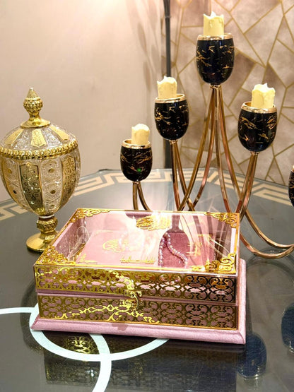 Ziwaj Pink Transparent Velvet Quran Set