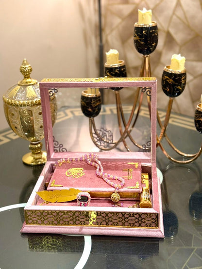 Ziwaj Pink Transparent Velvet Quran Set