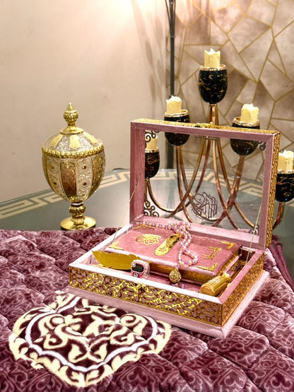 Ziwaj Pink Transparent Velvet Quran Set