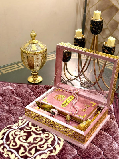 Ziwaj Pink Transparent Velvet Quran Set