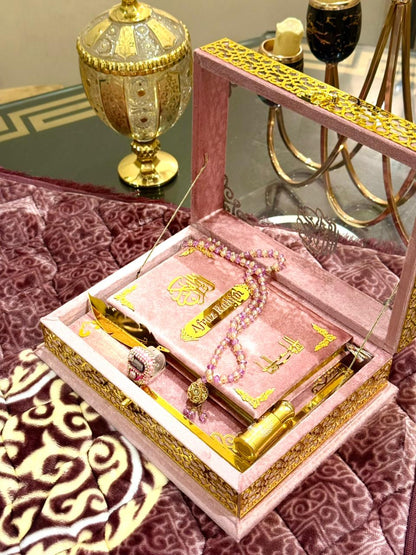Ziwaj Pink Transparent Velvet Quran Set