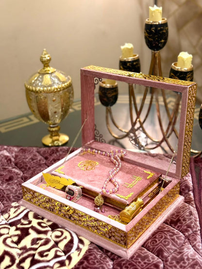Ziwaj Pink Transparent Velvet Quran Set