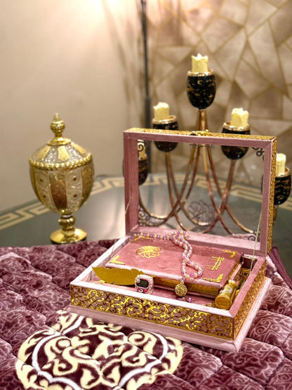 Ziwaj Pink Transparent Velvet Quran Set