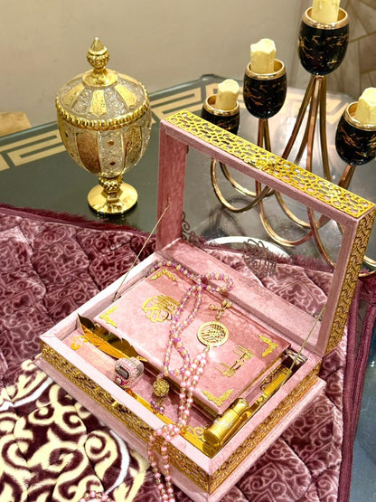Ziwaj Pink Transparent Velvet Quran Set