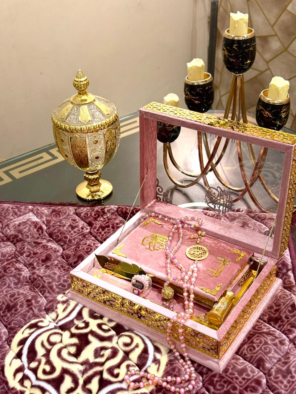 Ziwaj Pink Transparent Velvet Quran Set