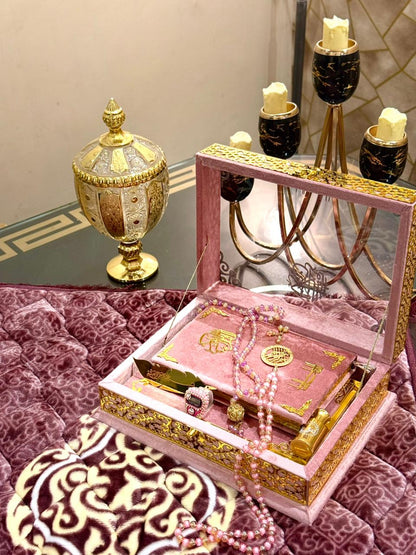 Ziwaj Pink Transparent Velvet Quran Set