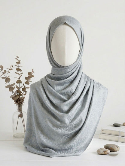 Fancy Self-Print Party Wear Scarf - Islamic Hijab | Light Grey