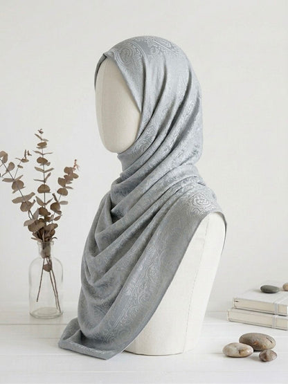 Fancy Self-Print Party Wear Scarf - Islamic Hijab | Light Grey