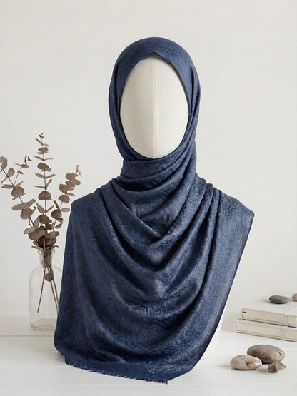 Fancy Self-Print Party Wear Scarf  - Islamic Hijab | Blue