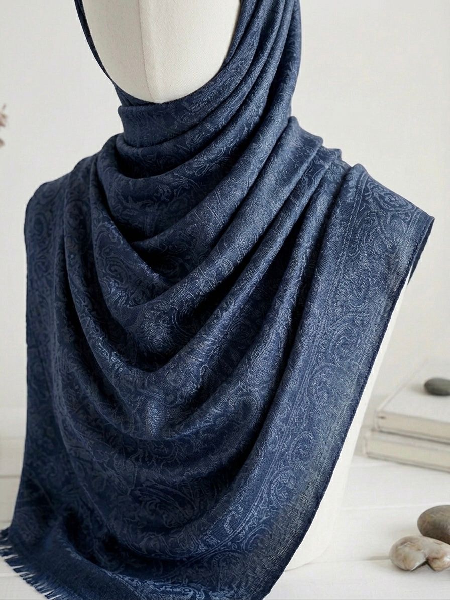 Fancy Self-Print Party Wear Scarf  - Islamic Hijab | Blue