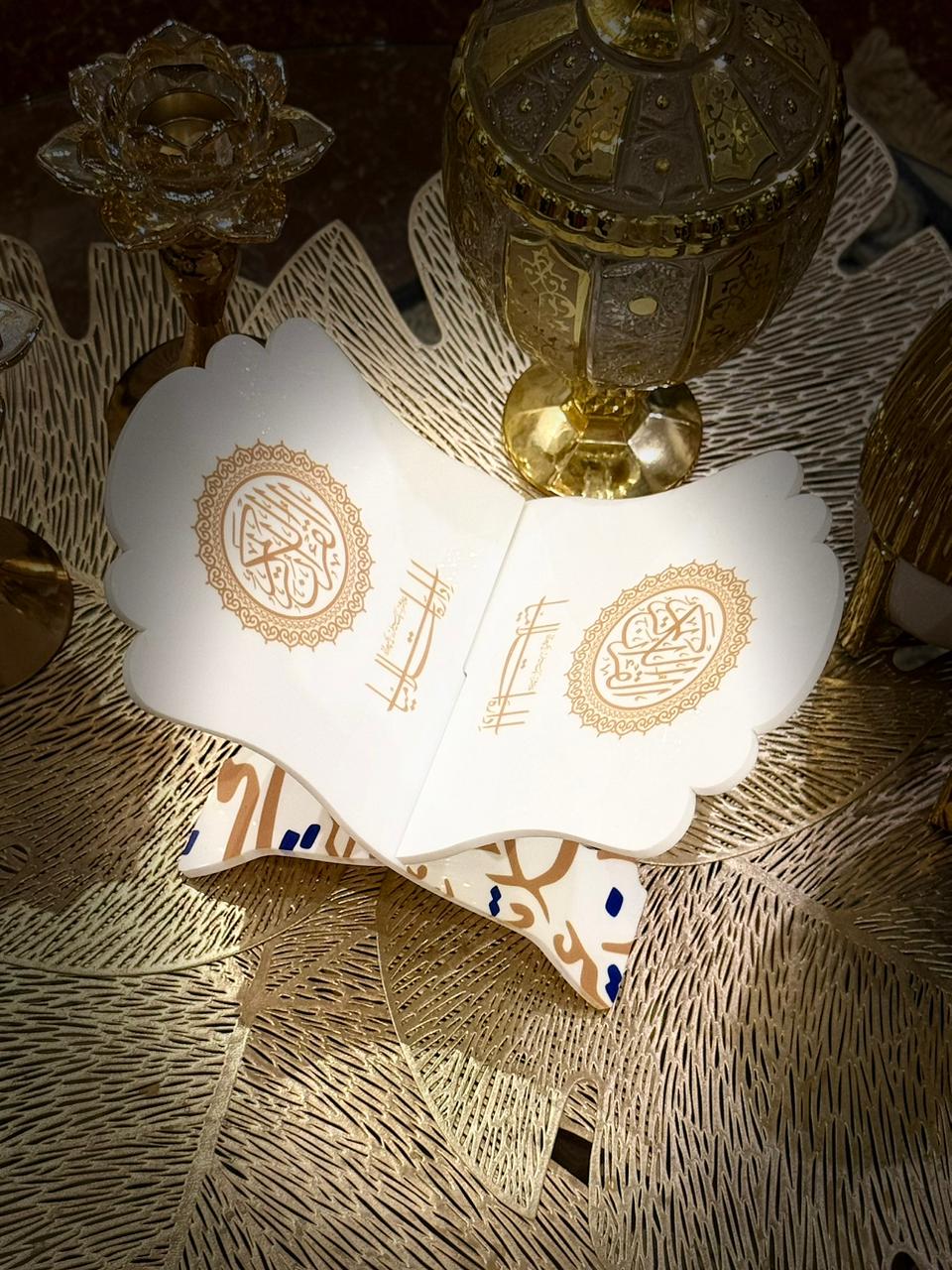 Sleek and durable White Acrylic Quran Rehal Stand assembled ready to Quran recitation by Idara-e-Islamiat 