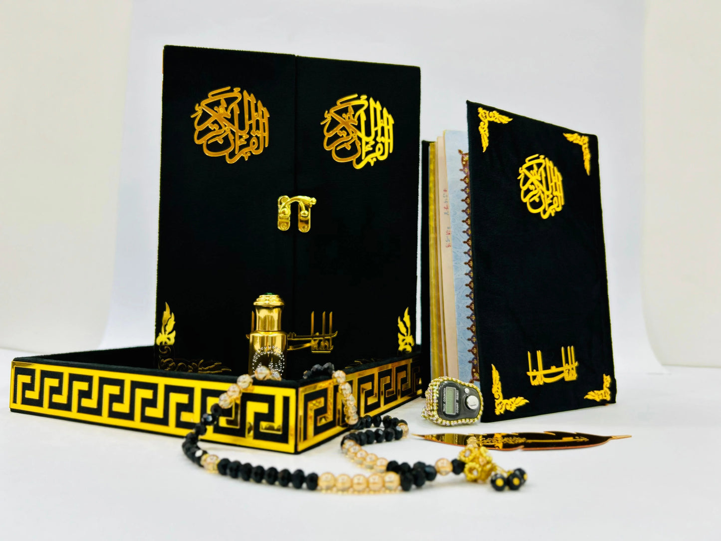 Al Kitab Black Velvet Standing Quran Set