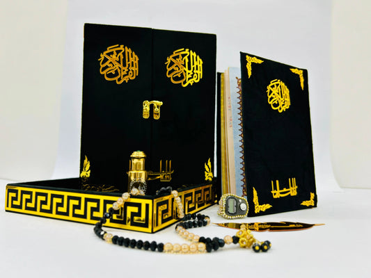 Al Kitab Black Velvet Standing Quran Set