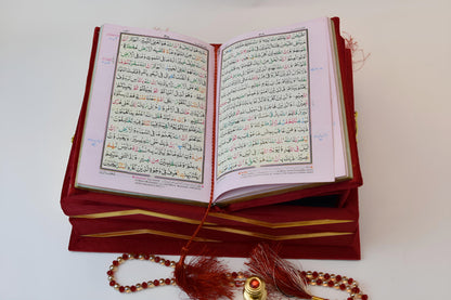 Red Velvet Bridal Quran Set (Ittar , tasbeeh , Prayer Mat, Velvet Box/ Rahal Box)