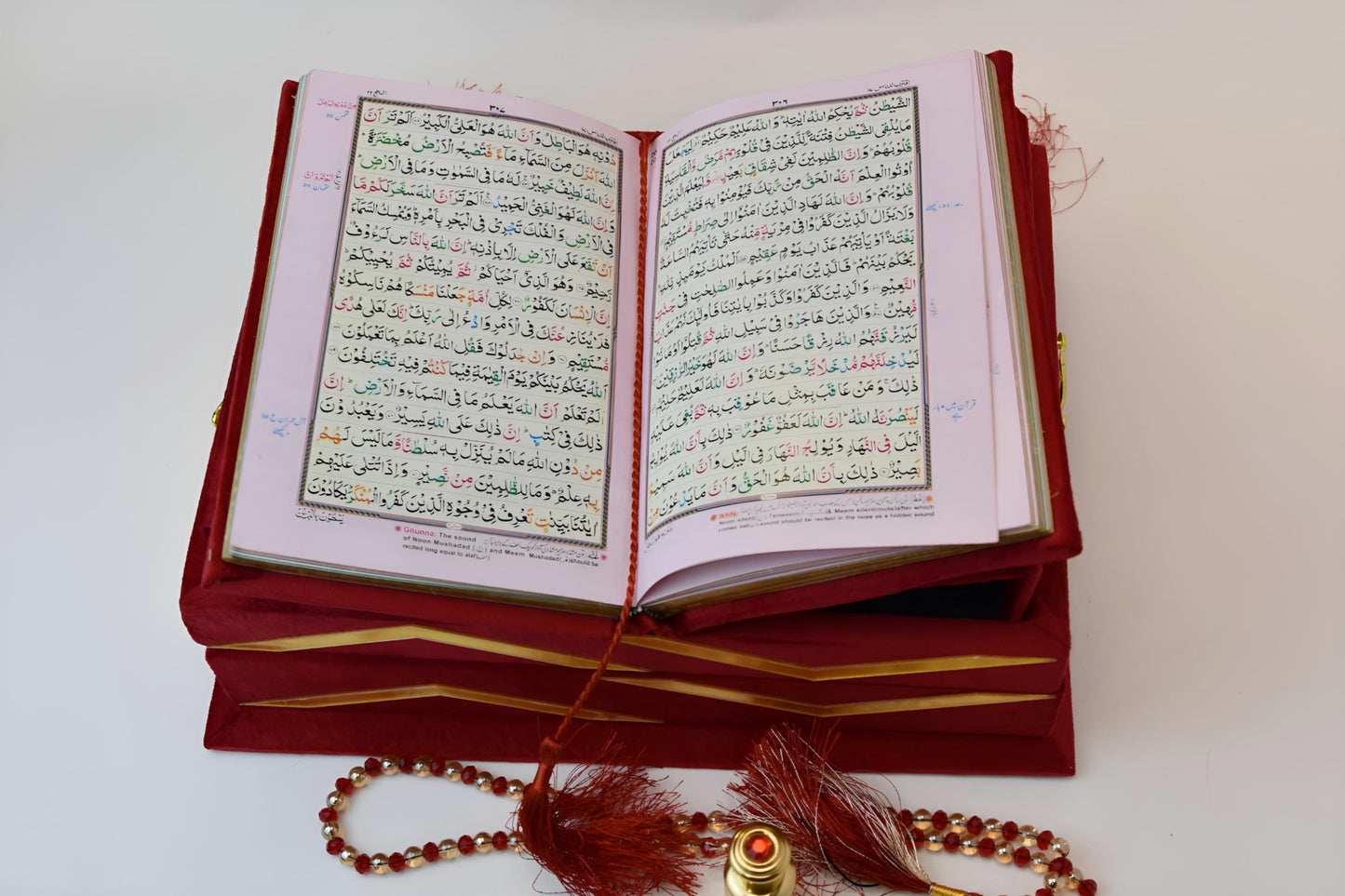 Ruby Red Velvet Quran Set (Tasbeeh , Ittar , Velvet Rahal Box , Velvet Quran)