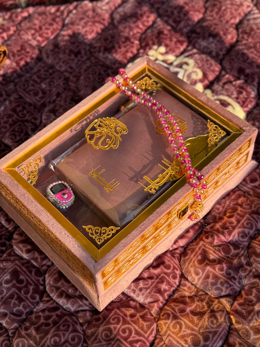 Ziwaj Pink Transparent Velvet Quran Set