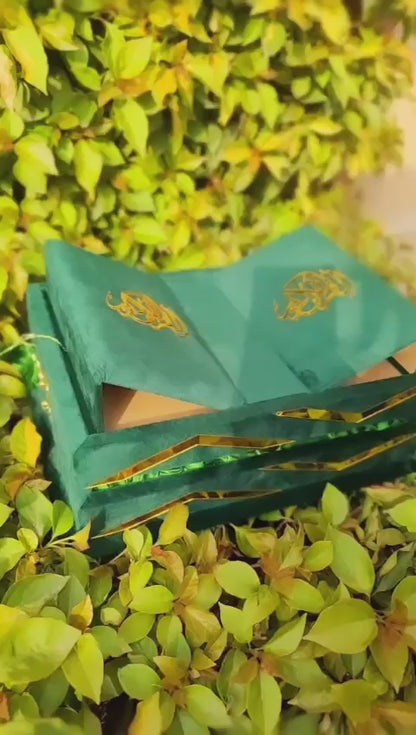 Green Meadow Velvet Quran Set (Tasbeeh , Ittar , Velvet Rahal Box , Velvet Quran)