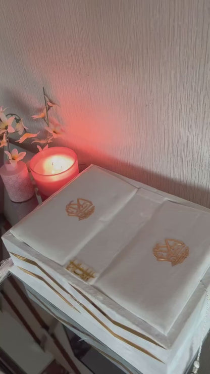 White Pearl Bridal Velvet Quran Set with Ittar Tasbeeh Janamz